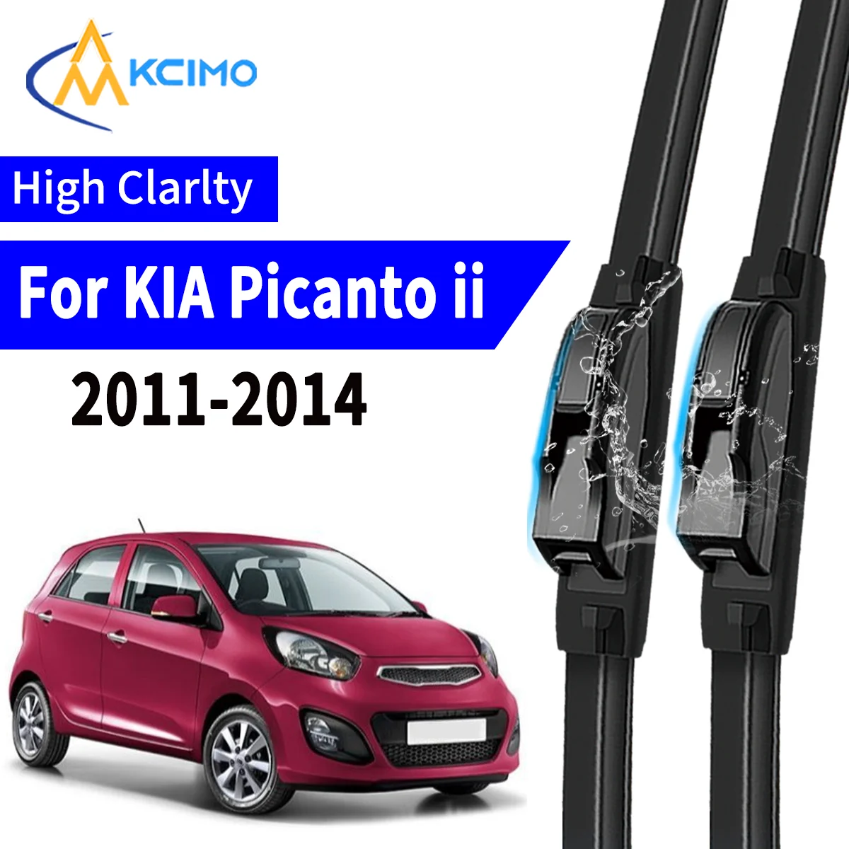 

Premium 2Pcs Windshield Wiper Blades for KIA Picanto ii 2011-2014 Easy Snap On Installation Streak Free Cleaning All Weather