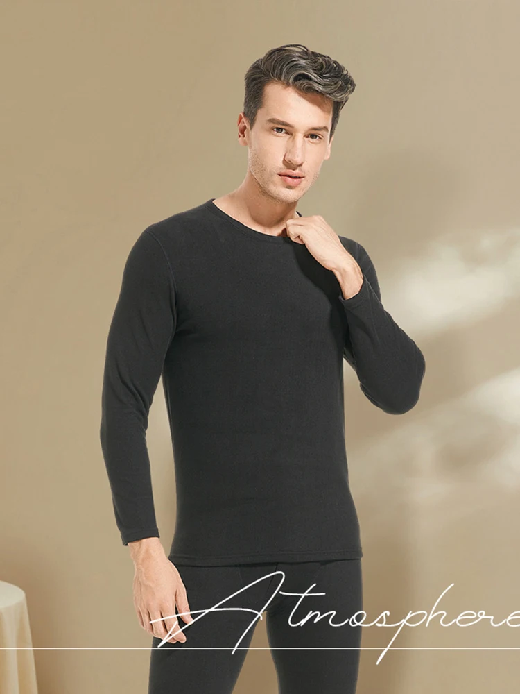 Autumn and Winter New Men\'s Cashmere Silk Soft and Comfortable Warm Underwear With Thickened Plush Set for Men and Women