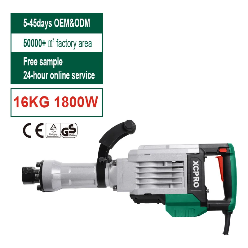 1800W Heavy Duty Electric Demolition Hammer breaker 65J Impact Force 16KG Jack Hammer for Concrete, Asphalt & Rock Breaking