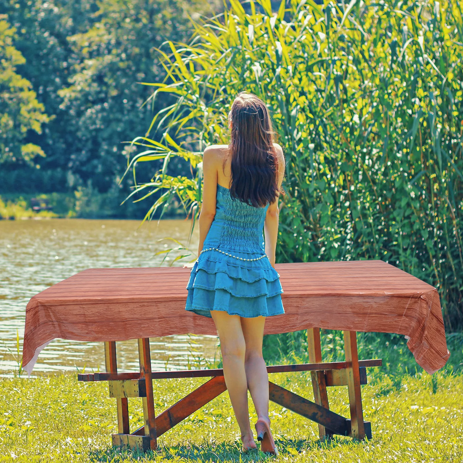 

4Pcs Wood Grain Table Cloth Decorative Waterproof Rectangular Tablecloth for Rustic Farmhouse Party Birthday Wedding