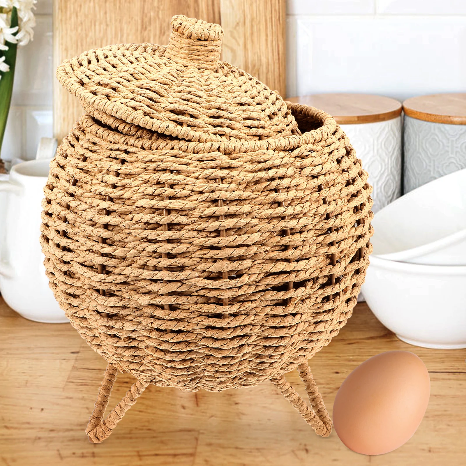 سلة تخزين البيض المنسوجة سلة فواكه منزلية متعددة الوظائف للمطبخ على الطراز الطبيعي مقاومة للاهتراء #2
