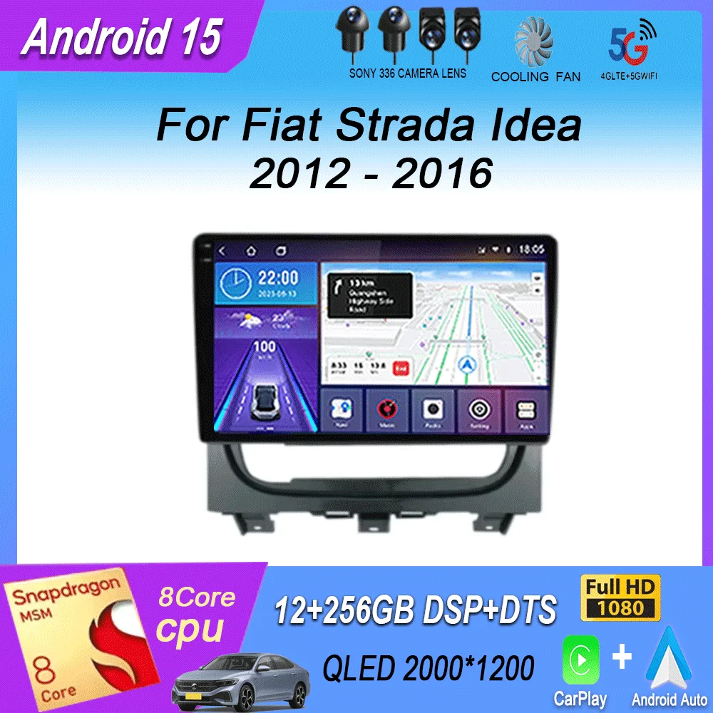 Para Fiat Strada Idea 2012 - 2016 Carplay Auto Android 15 Radio de coche sistema Multimedia grabadora navegación GPS estéreo 2 Din DVD BT