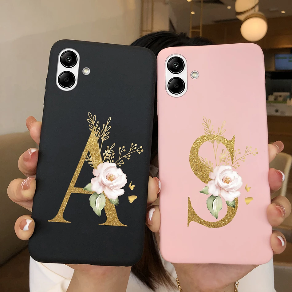 For Samsung Galaxy A04 Case SM-A045F Shockproof Silicone Soft Cute Flower Letters TPU Back Cover for SamsungA04 Case A 04 Bumper