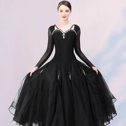 Gauze Stitching Rhinestones Plus Size Women Ballroom Dance Competition Dress Viennese Waltz Dress Foxtrot DanceWear Ball Gown