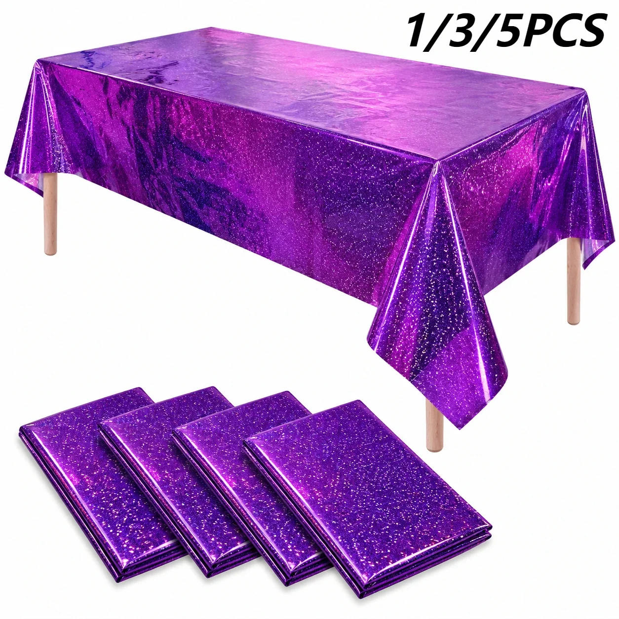 137x274cm Purple Laser Plastic Tablecloth Disposable Rectangle Table Cover for Party Wedding Birthday Decorations Foldable