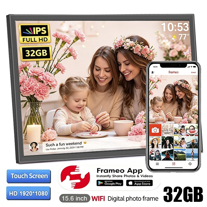 프레임오 디지털 액자 15.6인치 32GB WIFI HD 크리스마스 생일 휴일 선물용 터치스크린 스마트 디지털 사진 액자