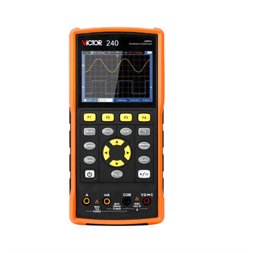 

VICTOR 240 Handheld Digital Automotive Oscilloscope With Multimeter Two Channel 40mhz Bandwidth Electronic Meter With USB SCPI