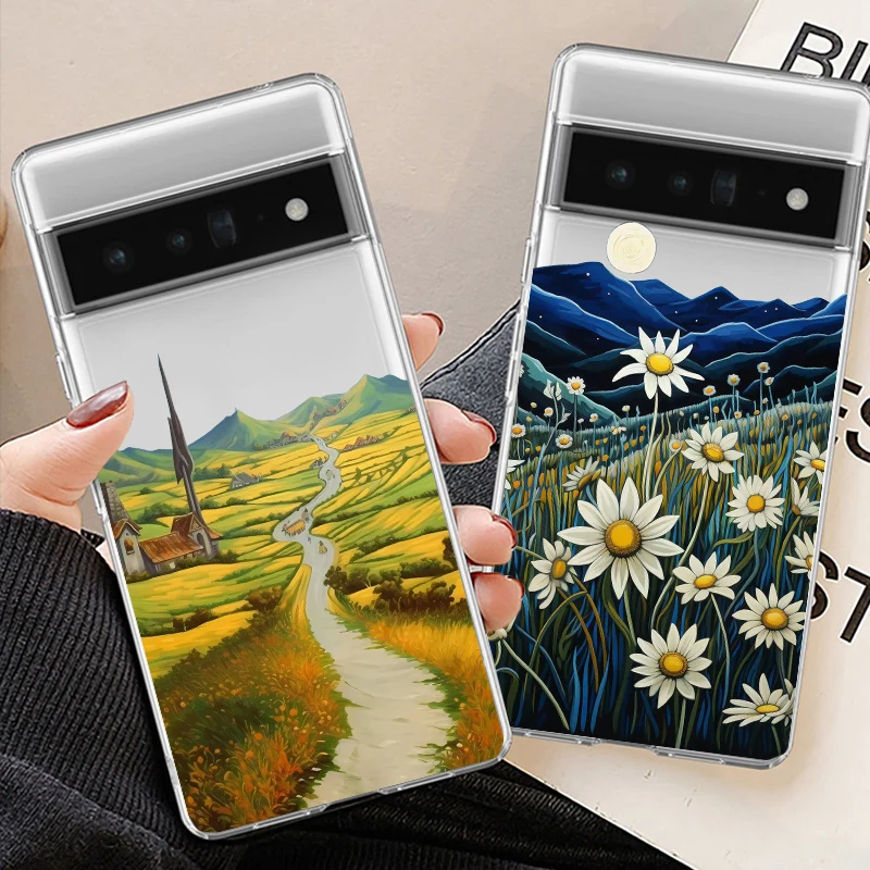 Van-gogh Flower Phone Case for Google Pixel 7a 7Pro 6a 6 6Pro 8 8 Pro 5G Clear Creative Clear Back Covers Fundas Skin