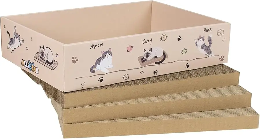 

Large Cat Scratcher Pad with Box, Reversible Corrugated Cardboard Scratch Pad, Kitten Scratching Board with Catnip, Durable Recy