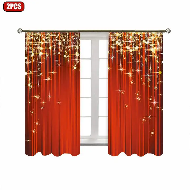 2pcs Christmas Digital printing curtain polyester material Washable for bedroom living room Kitchen Window Decoration Props