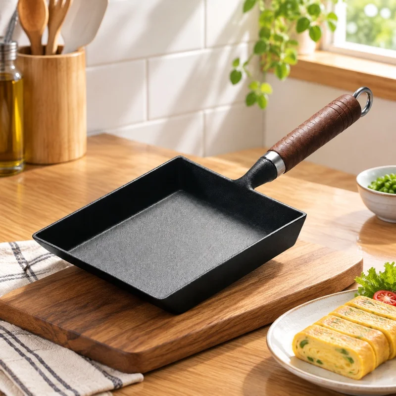 Japanese Style Rectangular Egg Cooker Pan, Non-Stick Aluminum and Cast Iron Mini Frying Pan for Tamagoyaki