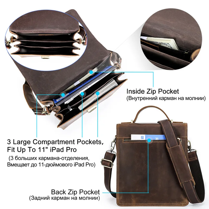 Crazy Horse Lederen Mannen Crossbody Tas Grote Capaciteit Tote Casual Echt Cow Lederen Schoudertas Messenger Bag Mannelijke Zakelijke Werk Tas