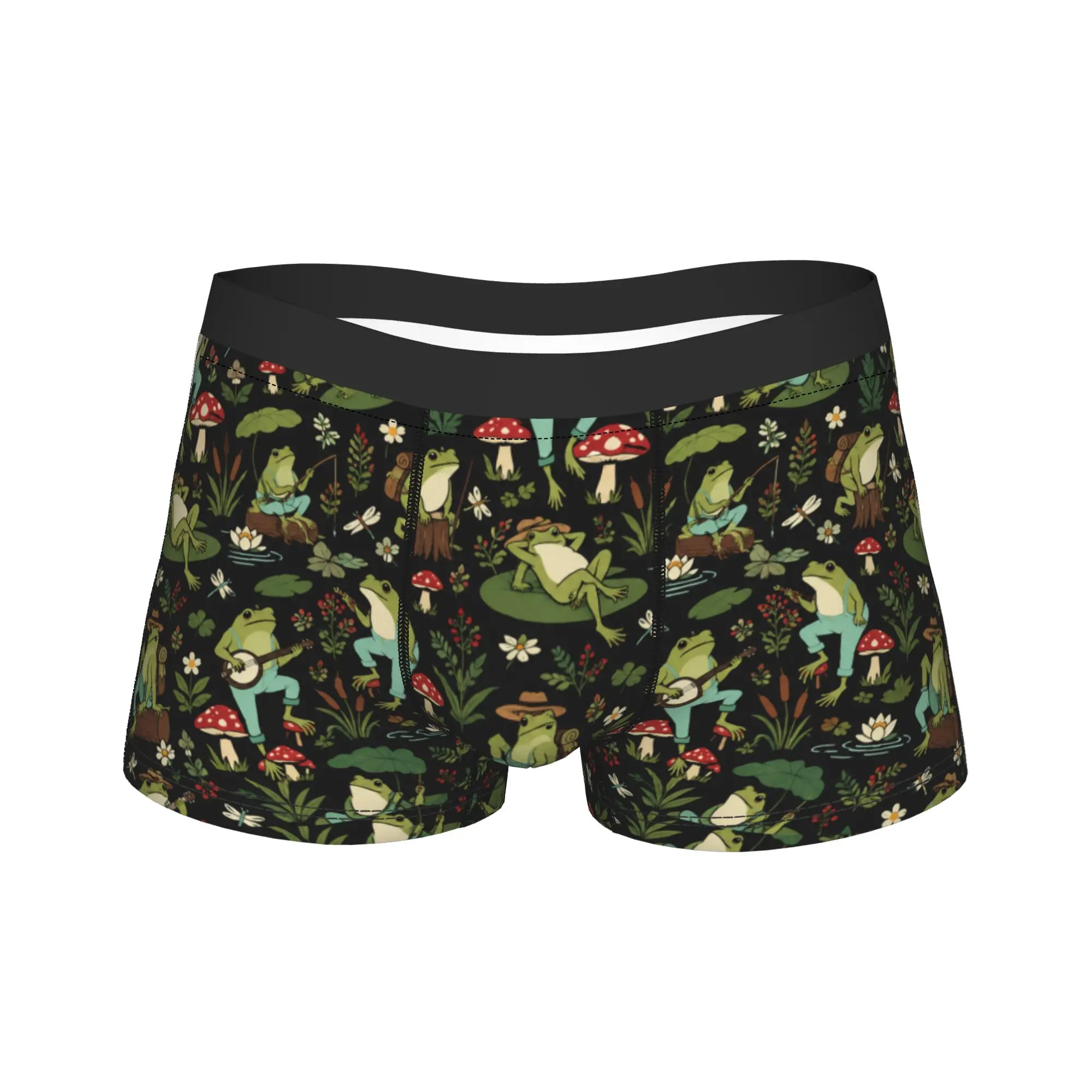 Cute Cottagecore  Frog Playing Banjo on Mushroom Boxershorts  3D Pouch Underwear Trenky Shorts Briefs Male Underpants Plus Size