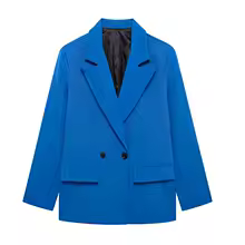 Work Clothes for Women Double Breasted Blazer Office Jacket with Pockets - Dark Blue