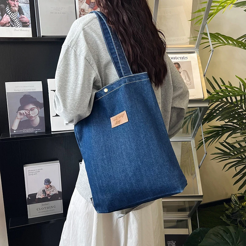 New Mini Simple Fashion Denim Canvas Bag With Large Capacity Upper Handbag image 4