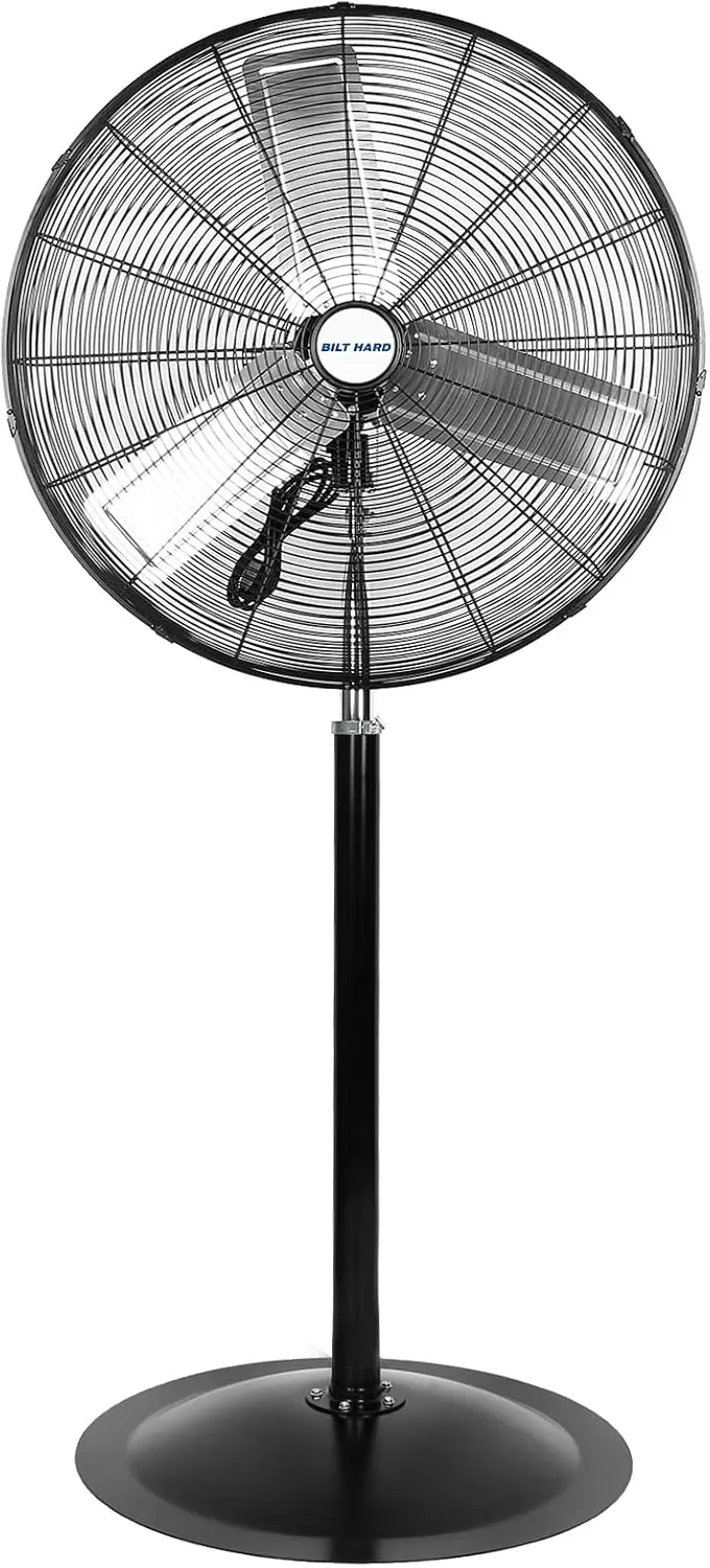 

24-Inch Pedestal Oscillating Fan with 6450 CFM High Velocity Airflow, 3-Speed Industrial Floor Fan, Adjustable Height Metal Construction, Aluminum Blades for Commercial and Garage Use