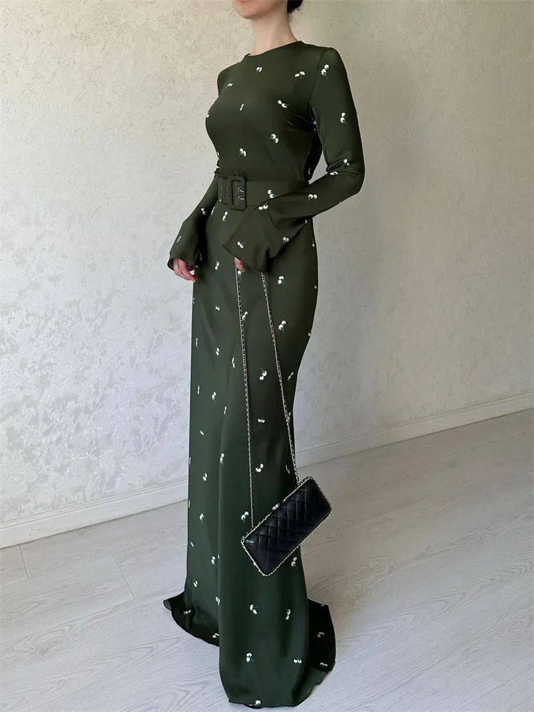 Tossy Fashion High Waist Long Dress Ladies Long Sleeve Slim Ruffled Patchwork Elegant Party Dress Printed Casual Maxi Dress 2023