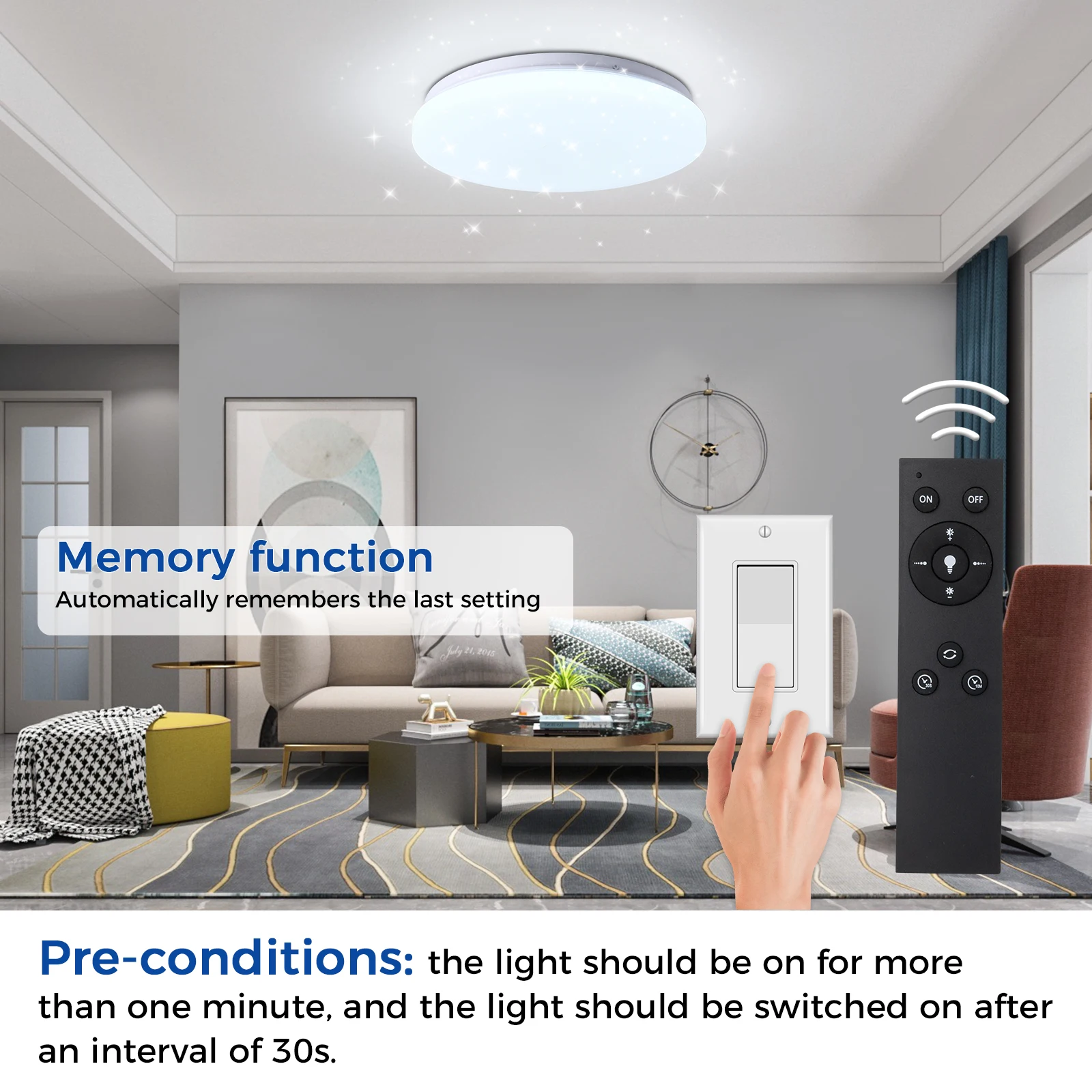 LED-Deckenleuchte 24 W, 28 cm, 2400 lm, dimmbare runde Lampe mit Fernbedienung, 3000–6500 K, für Kinderzimmer, Esszimmer, Büro – Detail 2