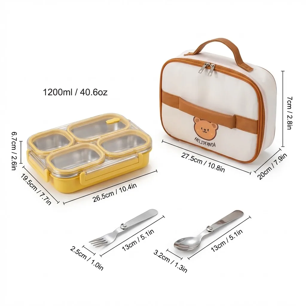 3/4 Grids 304 Roestvrijstalen Lunchbox Draagbare Grote Capaciteit Lekvrije Verdeelde Bento Box voor Studenten Volwassenen Magnetronbestendig