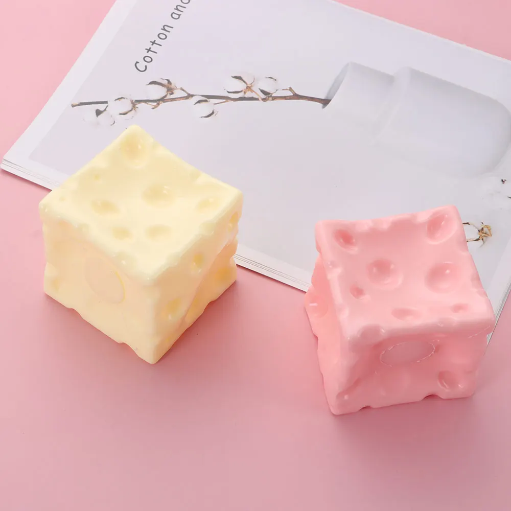 Shapeable Jumbo Cheese Cube Stress Ball Squishy Texture Anti-Stress Cheese Squeeze Fidget Toy Non-Bounce ASMR Sensory Stress Toy