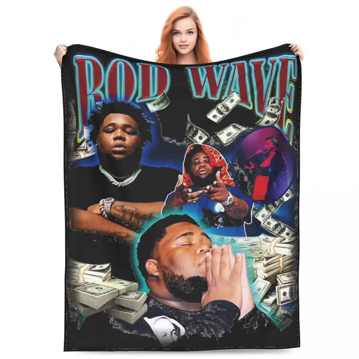 Rod Wave Good Money Cool Rapper Blanket Flannel Bedding Bootleg Throw Blankets Cozy Lightweight for Travel Bedspread