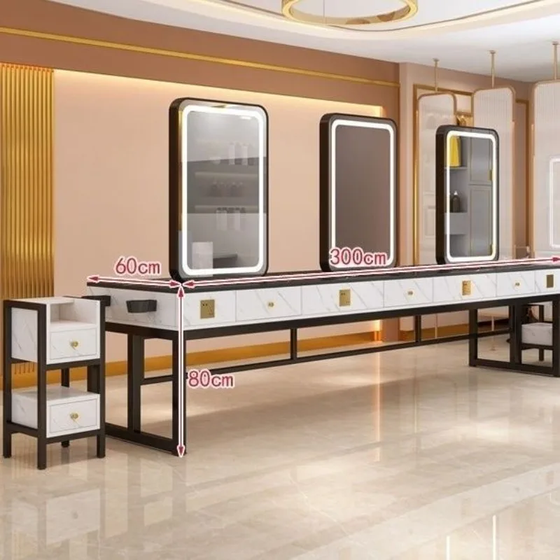 Hair salon integrated workbench Hair salon cabinet Perm and dye LED Internet celebrity mirror