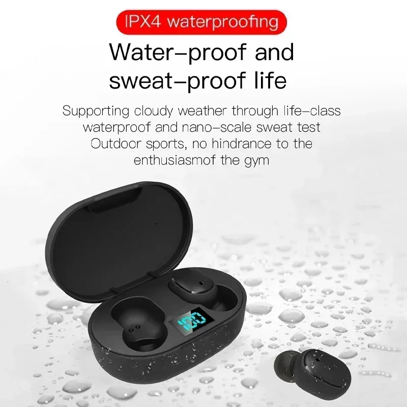 E6S Беспроводная Bluetooth-гарнитура Bluetooth 5.2 Наушники Светодиодный дисплей с аккумулятором Спортивная музыка Hi-Fi наушники