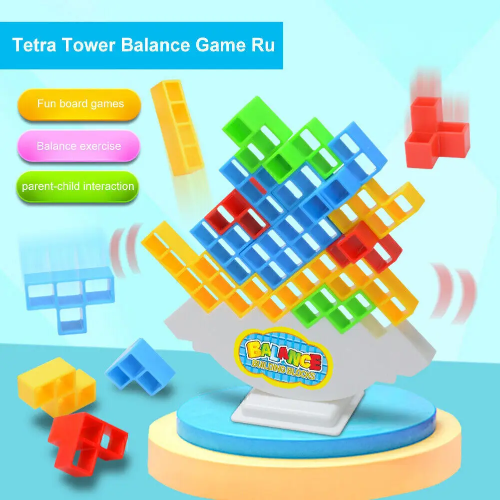 32/64X Tetra Tower Game Stacking Bloc Balance Puzzle Assembly Bric Kid Gift