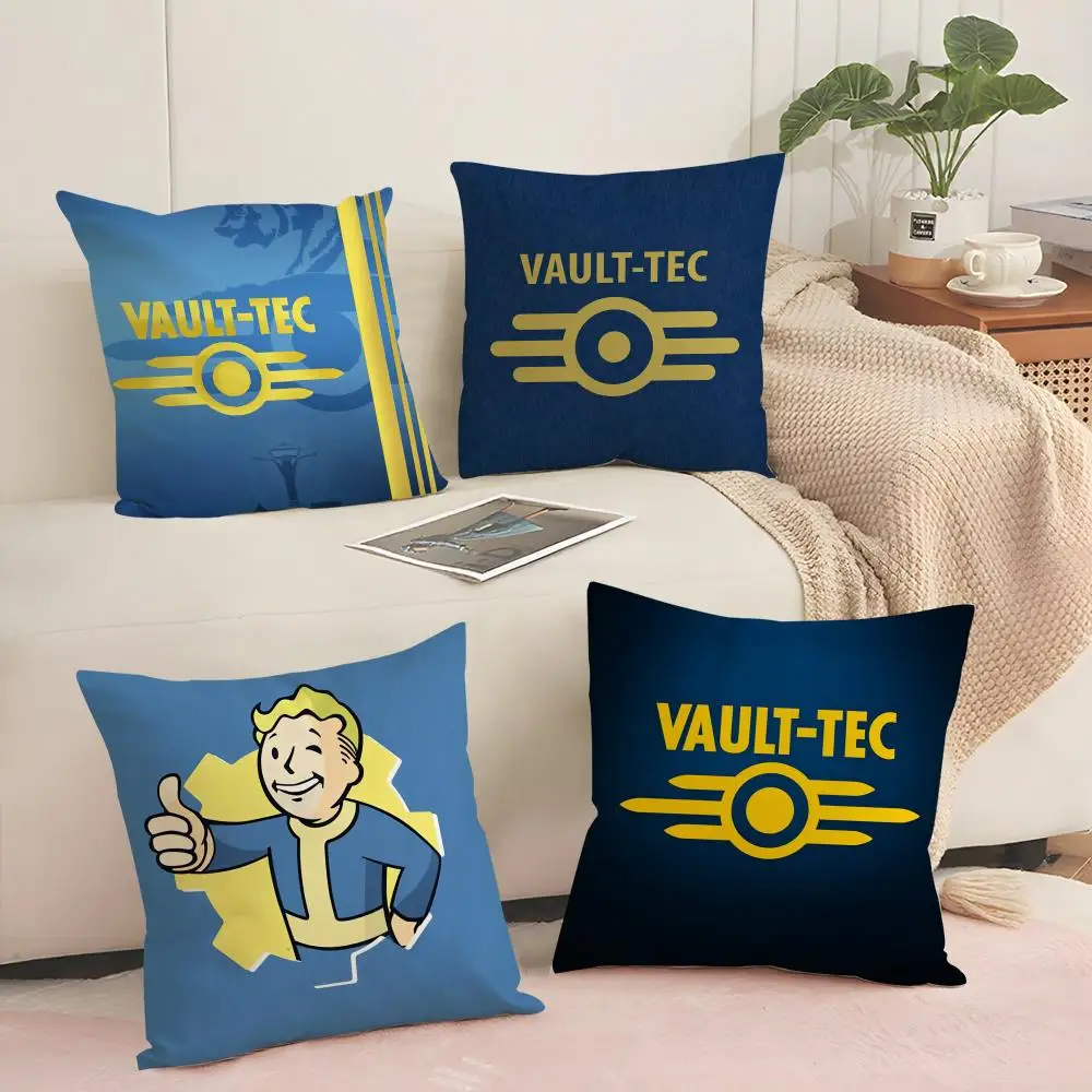 Game V-Vault--T-Tec-c Cushion Cover Silky Short Plush Sofa Pillow Cover Hidden Zipper Soft Dustproof Case for Home Decor