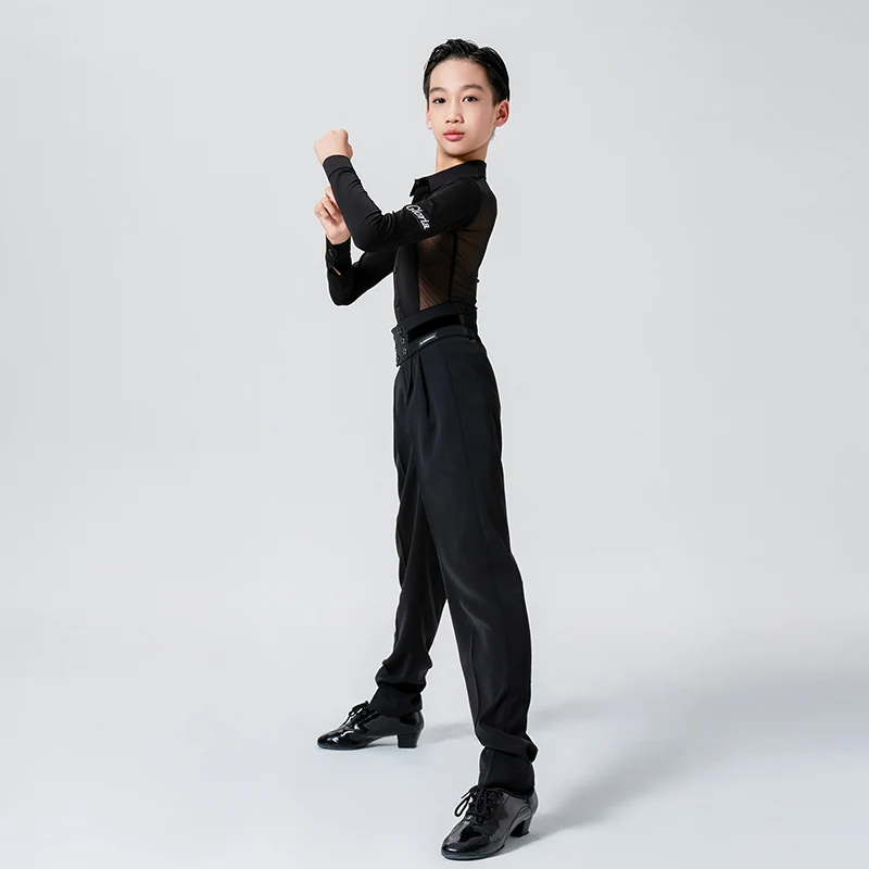 ملابس تدريب الرقص، أزياء أداء الرقص اللاتينية الجديدة للأولاد، قطع علوية شبكية، سراويل تناسب قاعة الرقص السامبا للأطفال