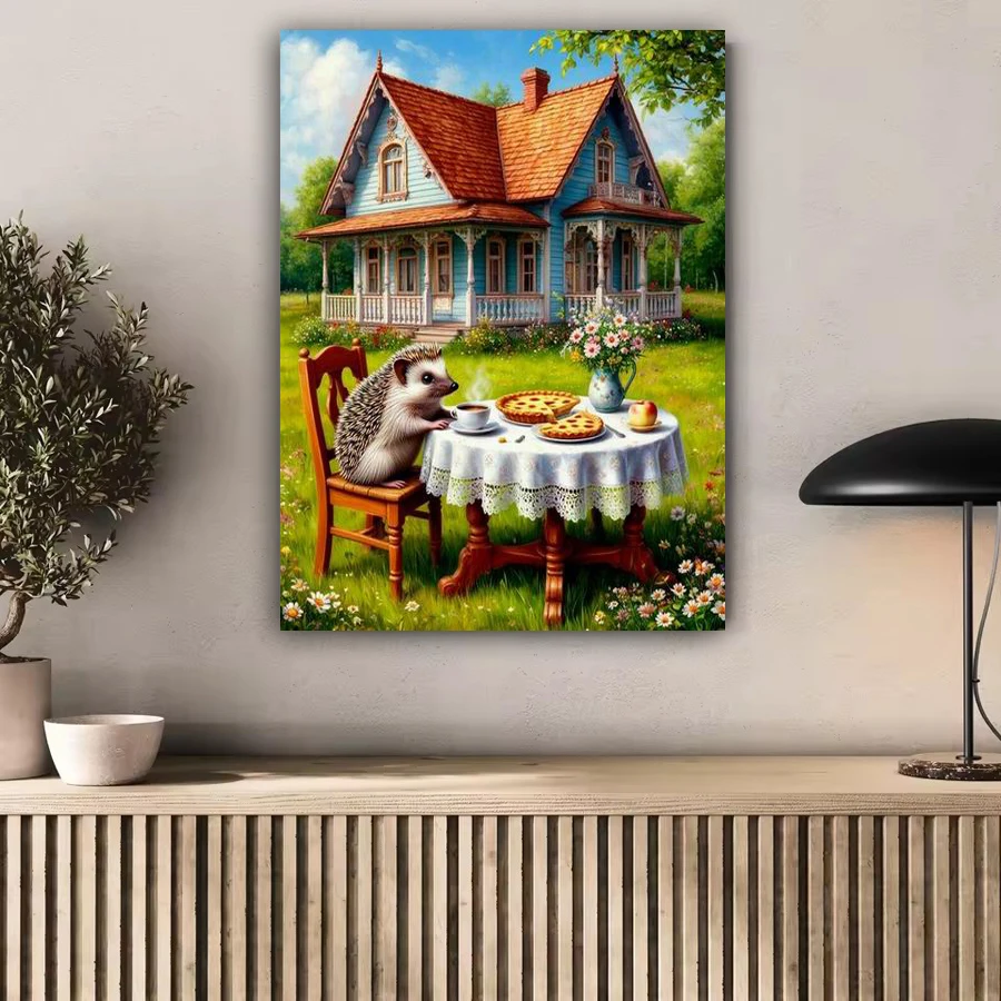 

Fullcang Hedgehog Afternoon Tea Diy Diamonds Painting Kits New Collection Animals Garden Scenery Full Mosaic Embroidery Picture