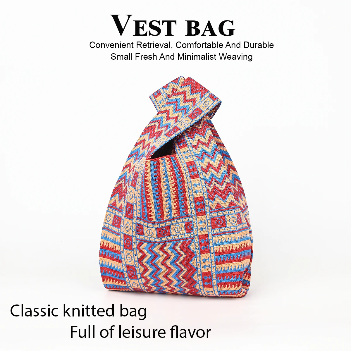 

Richly Colored Striped Breathable Knit Bag, Suitable for Daily Use, Picnics, Camping, Outdoor Shopping, Carrying Mobile Phones, Keys, Water Bottles, Books, Suitable for All Seasons, a Gift for Children