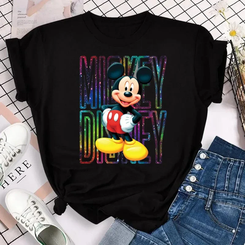 Fashion Mickey Mouse Print Women\'s T-shirt Cartoon Pattern Casual Oversized Female T-shirt Top Short Sleeve Y2k Gothic