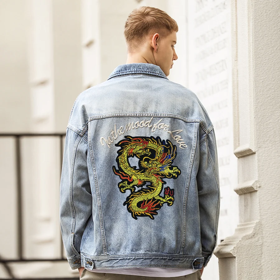 China Dragon Patches For Clothing Sew On Biker Motorcycle Embroidered Punk Skull Badges Big Black snake Coat Accessory
