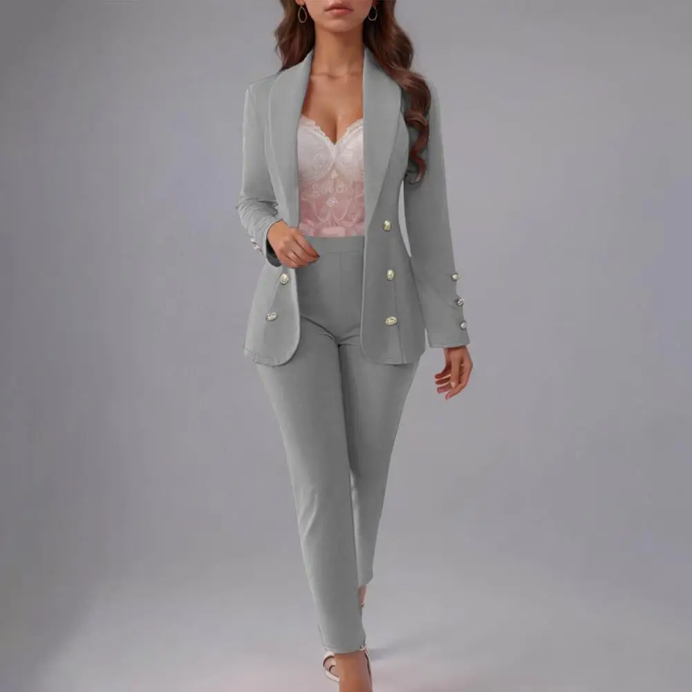 Women Blazer Office Set Polyester Spandex Suit for Women Women’s Double Breasted Blazer Suit Set Slim Fit Lapel for Ladies