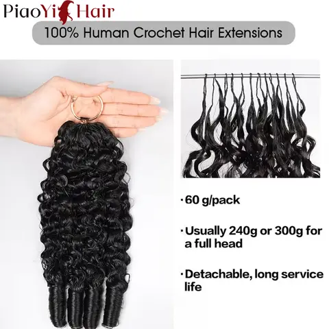 15A Burmese Curly Crochet Human Hair 60g Per Bunldes Brasid Knotless Pre-Separated Feather Human Crochet Hair 100% Human Hair Extensions 14-26 Inch Human Crochet