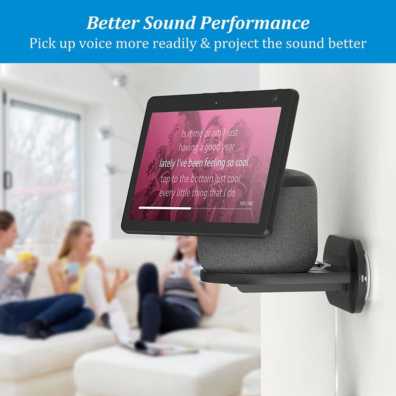 حامل PlusAcc لـ Echo Show 10 مثبت على الحائط مع حامل ملحقات مكبر الصوت المدمج لإدارة الكابلات وتوفير المساحة