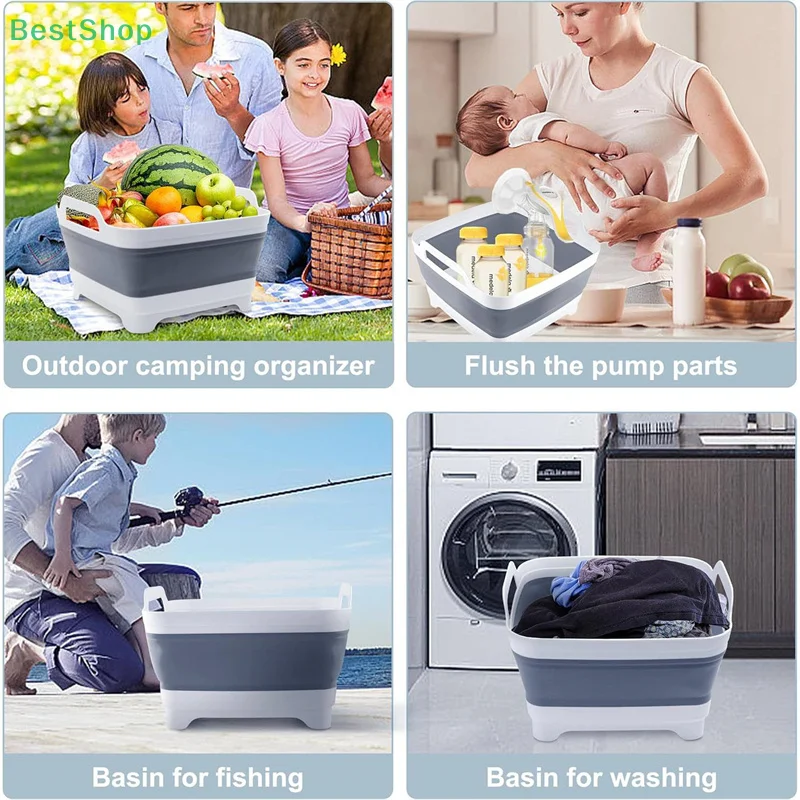 Picture 4: 〔★★★〕Portable Folding Basin,Silicone Collapsible Bucket with Drain Plug, Large Capacity Easy Storage