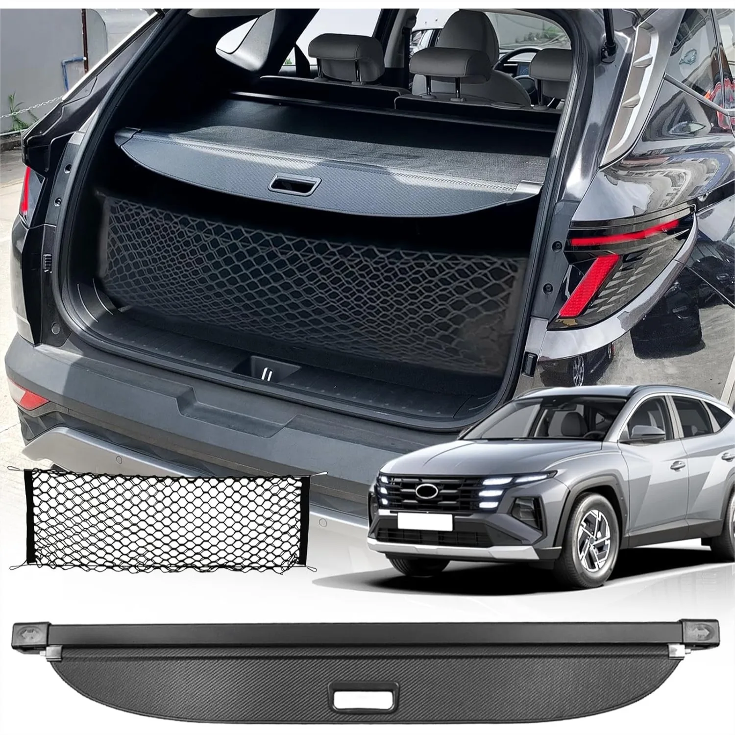 

Cargo Cover for Hyundai Tucson 2022-2026 Accessories, Retractable Trunk Organizer Security Shade with Carbon Fiber Texture