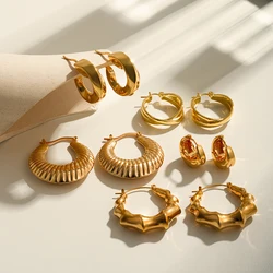 Vintage Stainless Steel Texture Chunky Hoop Earrings for Women Gold Plated Mini Circle Piercing Ear Buckle Statement Jewelry