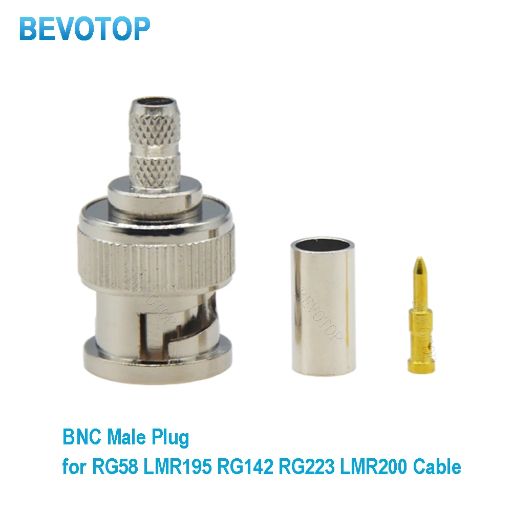 10PCS/LOT BNC Male Crimp Type Connector for CCTV Systems Female Coupler Connector BNC Crimp RG58 RG142 LMR195 RG400 Cable
