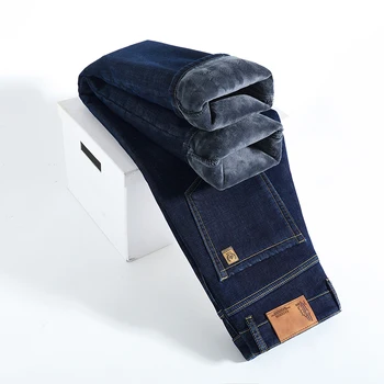 Winter Warm Fleece Jeans Men's Thick Thermal Casual Straight Denim Pants Male Business Work Stretch Trousers New Clothing 2 Winter Warm Fleece Jeans Men's Thick Thermal Casual Straight Denim Pants Male Business Work Stretch Trousers New Clothing 2
