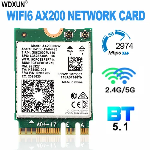 Banda Dual 2,4 Gbps Intel Wi-Fi 6 AX200 AX200NGW 802.11ax/ac MU-MIMO 2x2 módulo Wifi NGFF M.2 Bluetooth 5,1 tarjeta de red