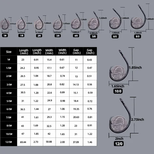 Imagen 2 del producto Pesca 5X anzuelos circulares agua salada 25 ~ 50 Uds anzuelo de pesca de bagre de acero rico en carbono 5x anzuelo fuerte de espacio ancho sin compensación lubina salmón