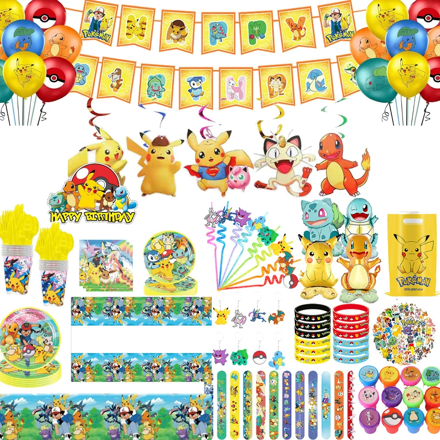 fournitures-de-fete-d'anniversaire-pokemon-pikachu-ballons-en-aluminium-autocollants-jetables-bracelet-banniere-decorations-de-noel-pour-les-evenements-fans