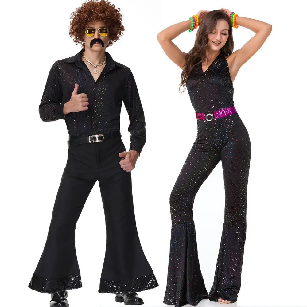

loween Couples Costume 70s Disco Outfit Adult Bar Nightclub Performance Gift Vintage Retro Clothing Stage Performance Wear