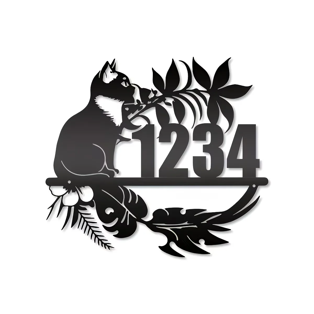 Customizable Lazy Cat Theme Wrought metal Address Plaque - Wall-Mounted House Number Sign, Classic Style, for Front Door Decor - view 3