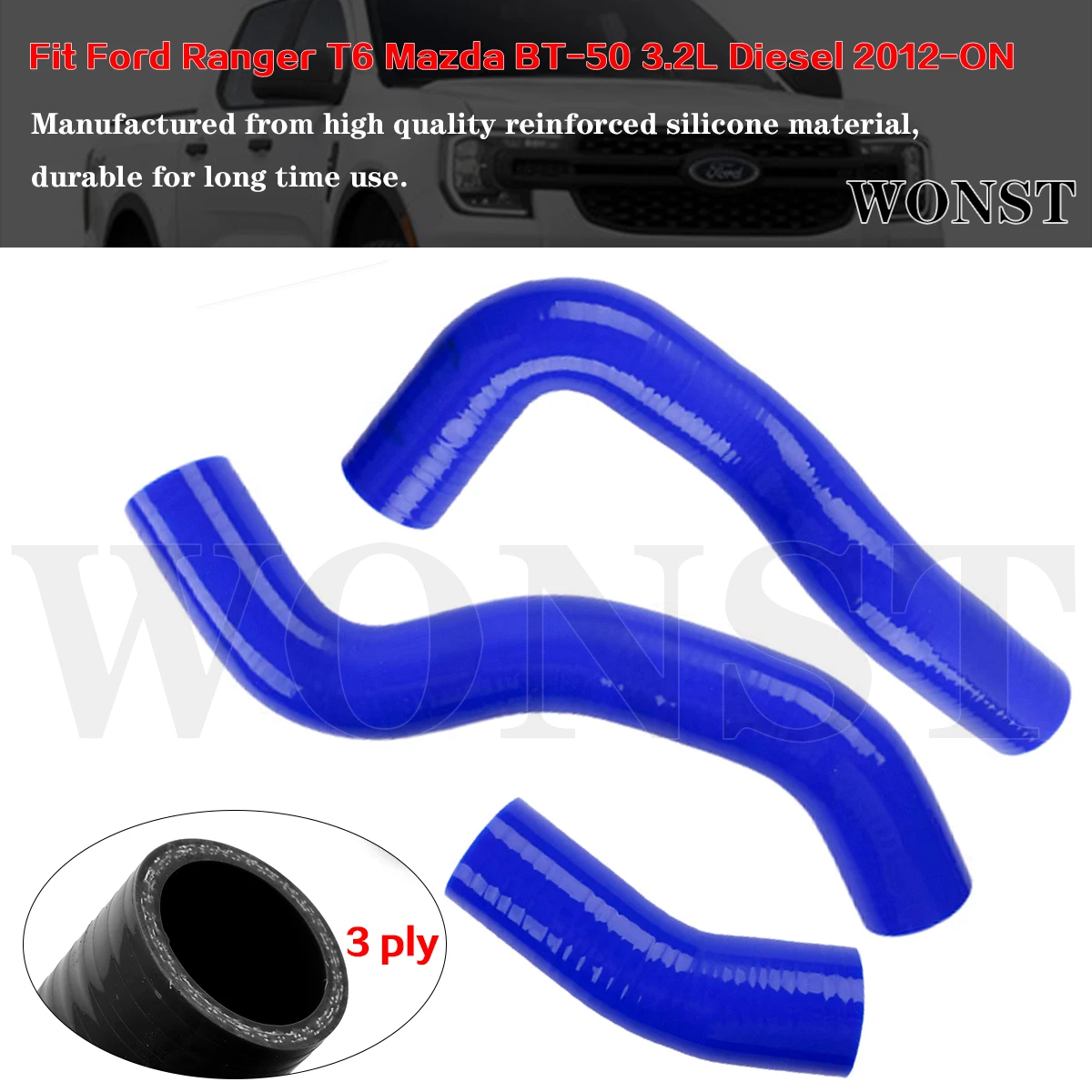

3Pcs Silicone Radiator Hose Kit Fit Ford Ranger T6 Mazda BT-50 3.2L Diesel 2012-ON