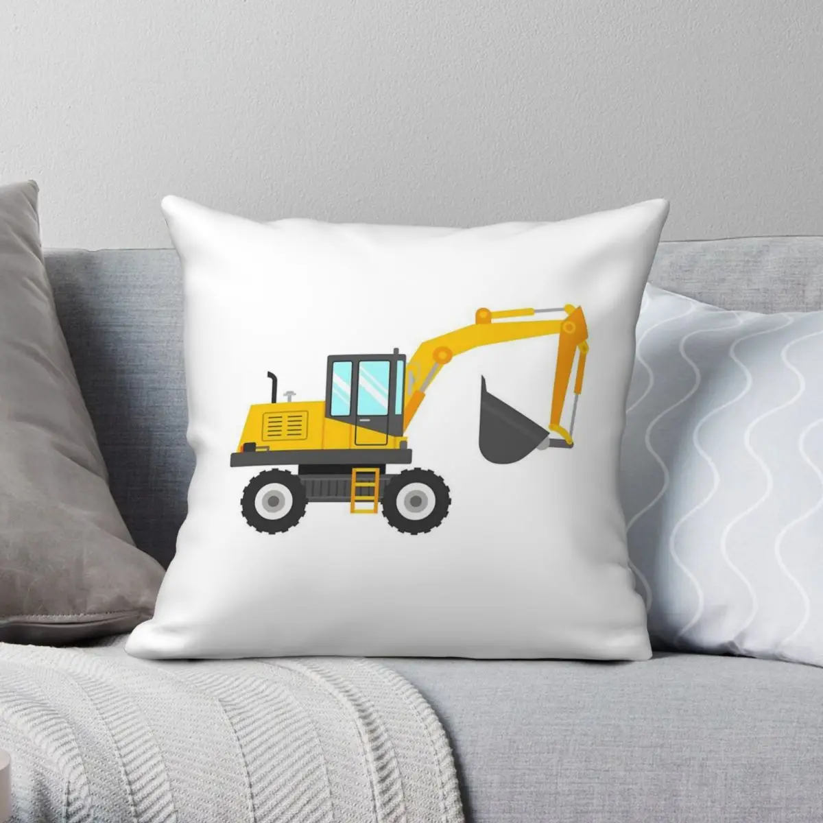 Cute Excavator For Kids Square Pillowcase Polyester Linen Velvet Pattern Zip Decor Throw Pillow Case Sofa Cushion Cover 45x45