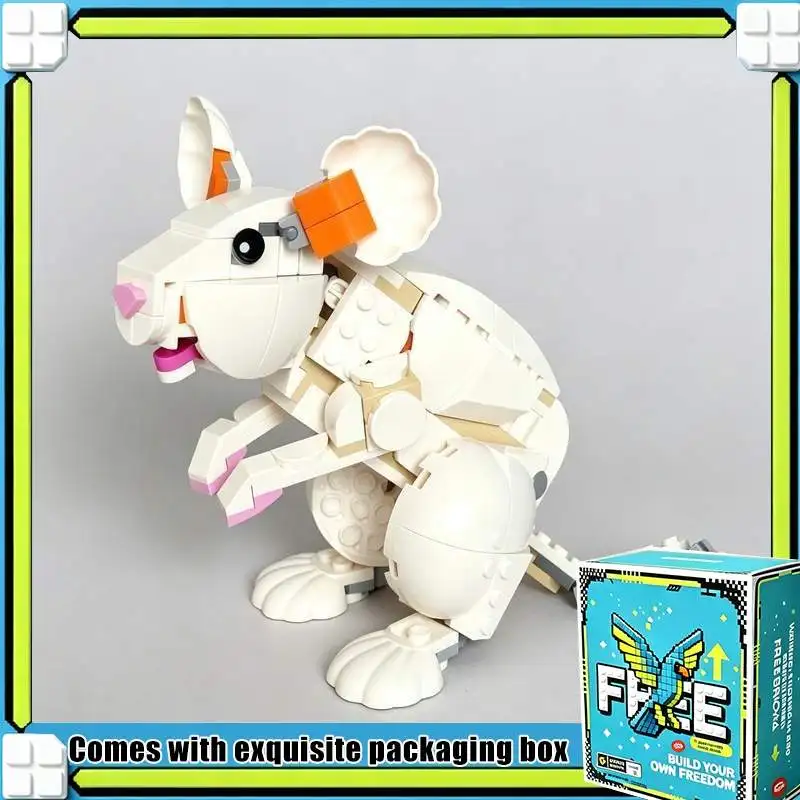 201PCS Laboratory Rat Model Custom Building Blocks White Mouse Animal DIY Assembly Brick Toy Collection Display Educational Gift